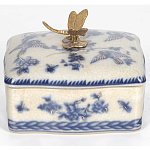 Фарфоровая шкатулка с бронзовой стрекозой Blue and White варинант исполнения - 3 | Loft Concept в Казани