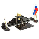 Настольный письменный набор из чёрного обсидиана с декором в виде льва Golden Lion варинант исполнения - 2 | Loft Concept в Казани
