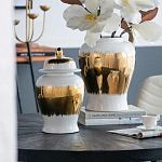 Ваза белая с крышкой и золотистыми фрагментами Chinoiserie Ceramics варинант исполнения - 1 | Loft Concept в Казани