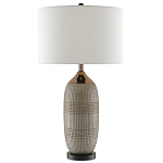 Настольная лампа керамическая с тканевым цилиндрическим абажуром Bullet варинант исполнения - 2 | Loft Concept в Казани