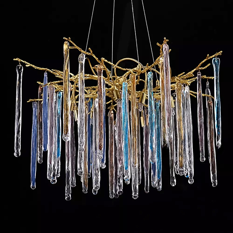 Люстра на подвесе с каркасом из металла и цветными подвесками из стекла Droplet Chandelier Золотой Прозрачный Голубой Янтарный Люстра на подвесе с каркасом из металла и цветными подвесками из стекла Droplet Chandelier Золотой Прозрачный Голубой Янтарный в Казани | Loft Concept