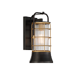 Настенный фонарь цилиндрической формы с рифленым стеклом в золотом каркасе на черном прямоугольном основании Eurofase варинант исполнения - 11 | Loft Concept в Казани