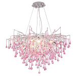 Люстра серебрянная с розовыми стеклянными подвесками в форме капель FAIRYTREE Light варинант исполнения - 3 | Loft Concept в Казани