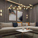 Люстра в виде золотой ветки с цветами и птичками Marvelous Garden варинант исполнения - 2 | Loft Concept в Казани