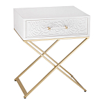 Приставной столик с выдвижным ящиком  White Table Carved Pattern варинант исполнения - 1 | Loft Concept в Казани