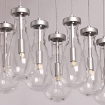 Люстра с 9-ю прозрачными плафонами из стекла в форме капли на прямоугольном потолочном основании цвета хром Lucid Rain  варинант исполнения - 4 | Loft Concept в Казани