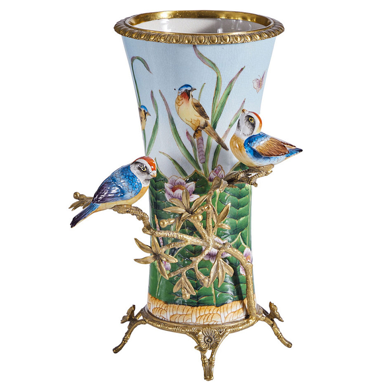 Ваза из фарфора с птицами на бронзовой ветке Garden of Eden Бронза Мульти в Казани | Loft Concept 