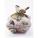 Шкатулка фиолетового цвета с рисунком бабочек и крышкой с фигуркой птицы на ветке Eden Garden варинант исполнения - 2 | Loft Concept в Казани