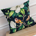 Декоративная подушка чёрная с изображением птиц и цветов Blooming Birds 2 варинант исполнения - 2 | Loft Concept в Казани