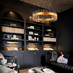 Люстра кольцевая чёрного цвета с вертикальными стеклянными элементами Ring Horizontal варинант исполнения - 2 | Loft Concept в Казани