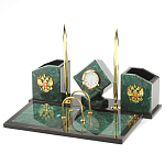 Настольный письменный набор из змеевика с часами и гербом Successful Leader варинант исполнения - 2 | Loft Concept в Казани