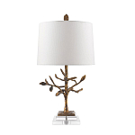 Настольная лампа с кремовым льняным цилиндрическим абажуром и ножкой в форме золотистой ветки Gilded Nola варинант исполнения - 7 | Loft Concept в Казани