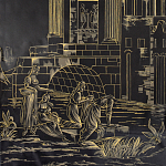 Обои ручная роспись Views of Italy Gold Outline варинант исполнения - 1 | Loft Concept в Казани