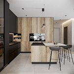 Черный матовый кухонный гарнитур с фасадом под дерево Axelle Kitchen Set варинант исполнения - 2 | Loft Concept в Казани