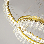 Люстра подвесная двухъярусная с золотистымыми кольцами и прозрачными стеклянными элементами Ring Horizontal варинант исполнения - 3 | Loft Concept в Казани