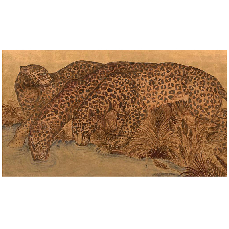 Картина с изображением Леопардов Leopards by stream Коричневый в Казани | Loft Concept 