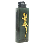 Зажигалка газовая из натурального камня Офиокальцит с декоративной металлической вставкой в виде ящерицы Metal Stone Lighters варинант исполнения - 1 | Loft Concept в Казани