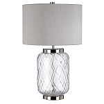 Настольная лампа с цилиндрическим абажуром и прозрачным стеклянным основанием Quintiesse варинант исполнения - 1 | Loft Concept в Казани