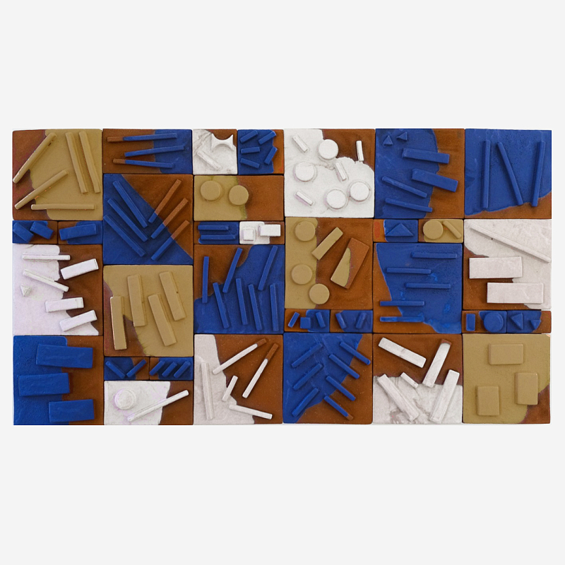 Абстрактное Объемное Панно Megapolis in Bright Colors Синий Терракотовый Оливковый в Казани | Loft Concept 