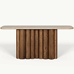 Консоль с овальной столешницей и фактурным деревянным основанием Enzo варинант исполнения - 2 | Loft Concept в Казани