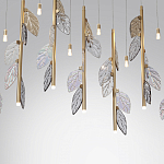 Люстра с золотистыми трубками и прозрачными стеклянными листьями на подвесах Sylva  варинант исполнения - 6 | Loft Concept в Казани