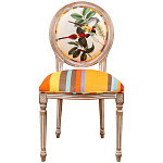Стул бежевый в разноцветную полоску из натурального бука с изображением птиц и цветов Blooming Yellow Red Birds Colorful Stripes Chair варинант исполнения - 1 | Loft Concept в Казани