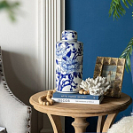 Ваза цилиндрической формы с крышкой и синим цветочным узором на белом фоне Blue & White Ornament варинант исполнения - 6 | Loft Concept в Казани