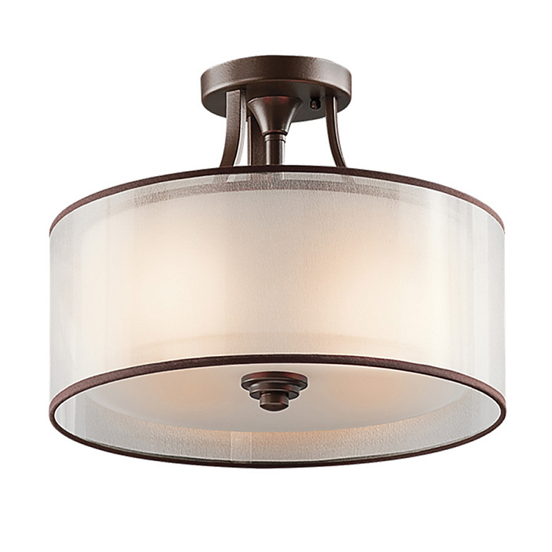 Потолочный светильник с двойным цилиндрическим плафоном из белого стекла и прозрачной органзы Kichler Олово Бронза Белый Бежевый в Казани | Loft Concept 