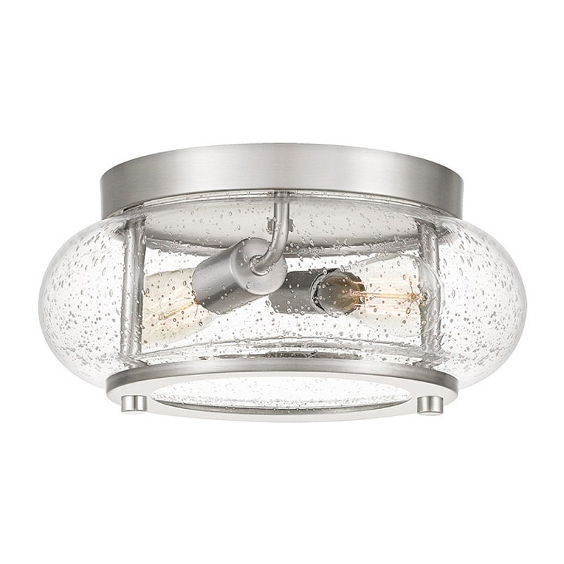 Потолочный светильник цвета никель с плафоном из прозрачного фактурного стекла Quoizel Никель Прозрачное Стекло в Казани | Loft Concept 
