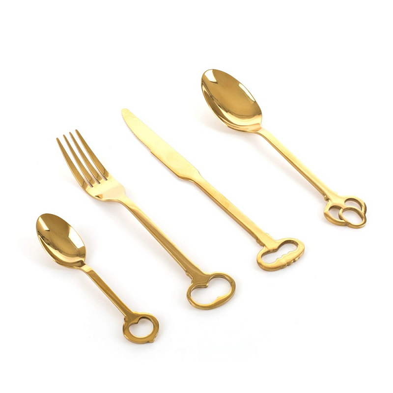 Набор столовых приборов Seletti Keytlery Gold set of 6 Золотой в Казани | Loft Concept 