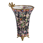 Ваза из фарфора черная с цветочной росписью и бронзовой стрекозой Spring Garden варинант исполнения - 3 | Loft Concept в Казани