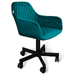 Стул с мягкой бирюзовой обивкой из велюра и подъемно-поворотным механизмом на черных колесиках Harper Turquoise варинант исполнения - 1 | Loft Concept в Казани