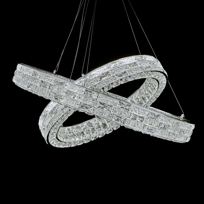 Люстра на 2 кольца с текстурной огранкой Reflection of Reality Хром Прозрачный в Казани | Loft Concept 