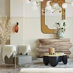 Дизайнерский журнальный стол округлой формы чёрный с золотой столешницей Fufem варинант исполнения - 2 | Loft Concept в Казани