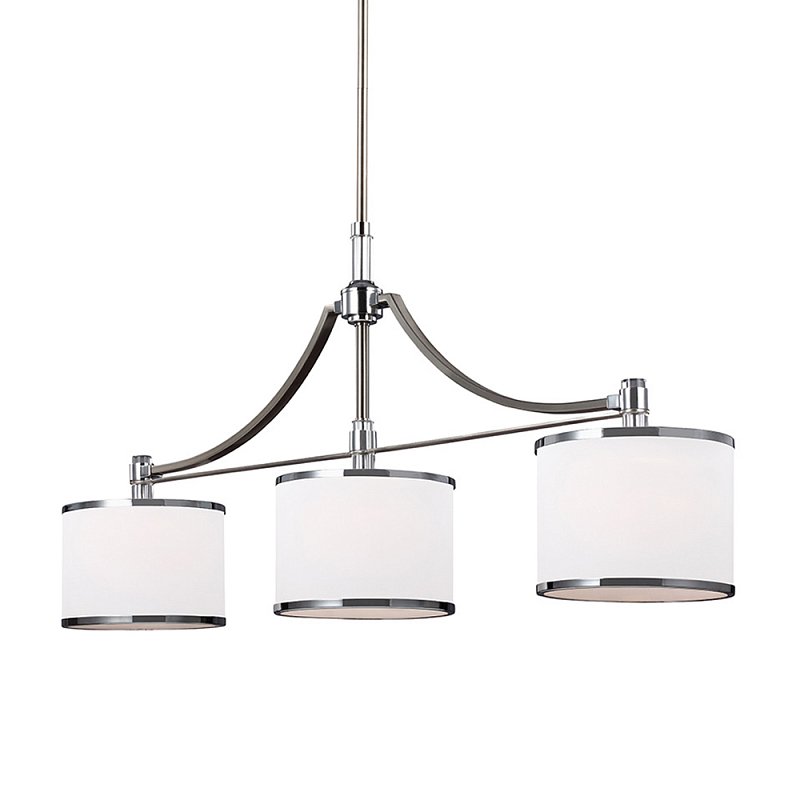 Люстра линейная с 3-мя белыми цилиндрическими плафонами Feiss Никель Хром Белый Бежевый в Казани | Loft Concept 