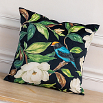 Декоративная подушка чёрная с изображением птиц и цветов  Blooming Blue Birds варинант исполнения - 2 | Loft Concept в Казани