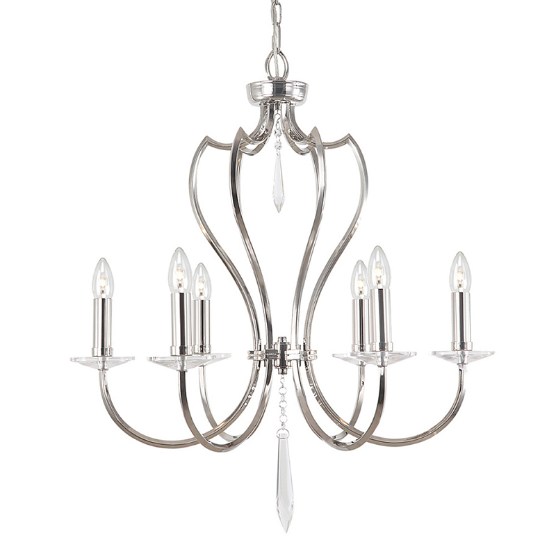 Люстра цвета никель с 6-ю лампами и стеклянными подвесками Elstead Lighting Никель Прозрачное Стекло в Казани | Loft Concept 