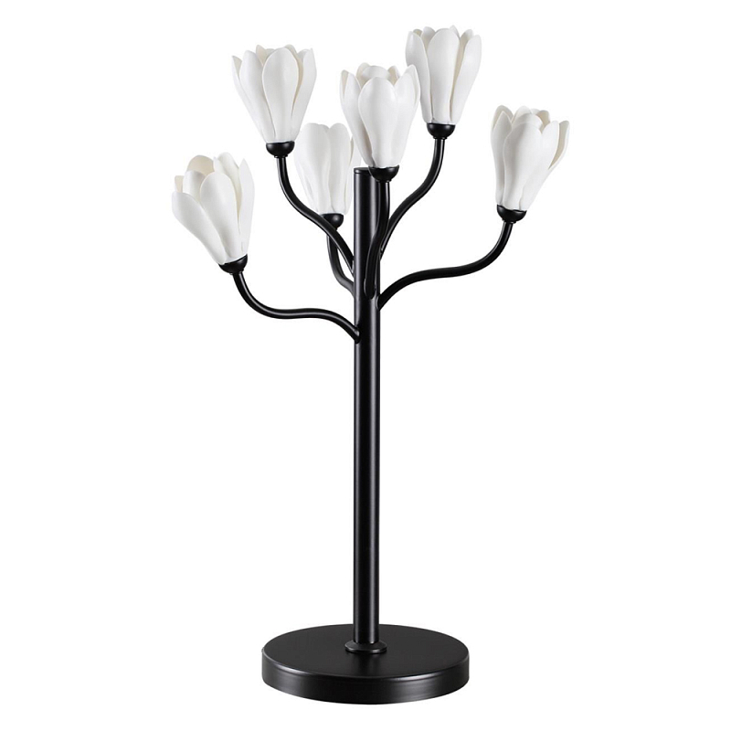 Настольная лампа с ветвями и белыми фарфоровыми цветами Floralis Черный Белый в Казани | Loft Concept 