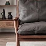 Кресло c каркасом из массива дерева и мягкой кожаной обивкой Walnut Armchair варинант исполнения - 10 | Loft Concept в Казани