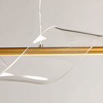 Люстра линейная золотистого цвета с двумя прозрачными волнистыми элементами Wave Line варинант исполнения - 9 | Loft Concept в Казани