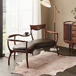 Кушетка с деревянным каркасом и сиденьем из коричневой натуральной кожи Moon Walnut Furniture варинант исполнения - 6 | Loft Concept в Казани