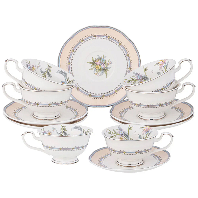 Чайный сервиз из фарфора на 6 персон 12 предметов Tea Flower Set Мульти в Казани | Loft Concept 