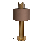 Настольная лампа с цилиндрическим абажуром из коричневой ткани и золотыми трубочками Brown Aura варинант исполнения - 2 | Loft Concept в Казани