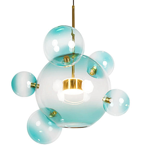 Подвесной светильник с прозрачными бирюзовыми стеклянными шарами и золотыми деталями Диаметр 46 Giopato & Coombes