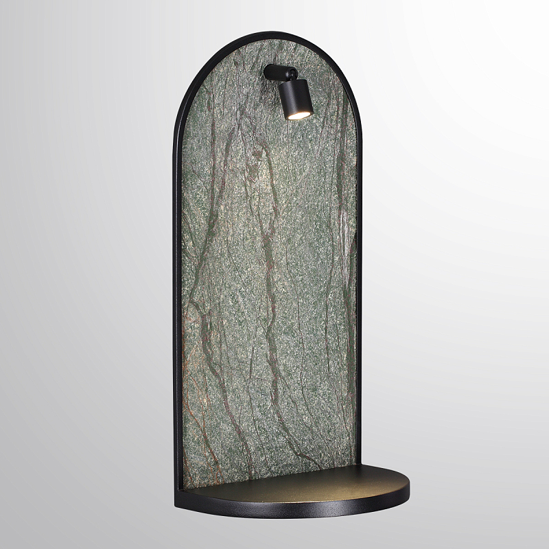 Настенный светильник зеленого цвета с черной рамкой овальной формы с полкой Herbarium  Черный Зеленый в Казани | Loft Concept 