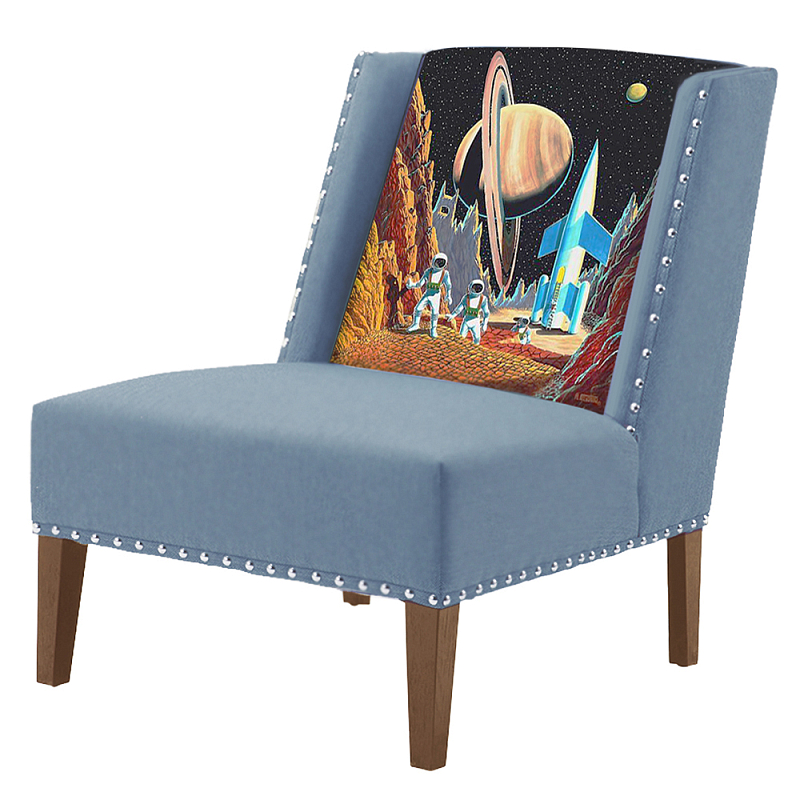 FUN Armchair Retro Futurism Blue Дизайнерское кресло с цветным принтом Серо-голубой в Казани | Loft Concept 