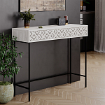 Консоль напольная пыльного белого цвета с выдвижным ящиком с резным орнаментом HEATON CONSOLE OAK варинант исполнения - 3 | Loft Concept в Казани