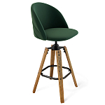 Барный стул со спинкой и металлической подставкой на 4-х деревянных ножках Зеленый Велюр Vendramin Chair варинант исполнения - 1 | Loft Concept в Казани