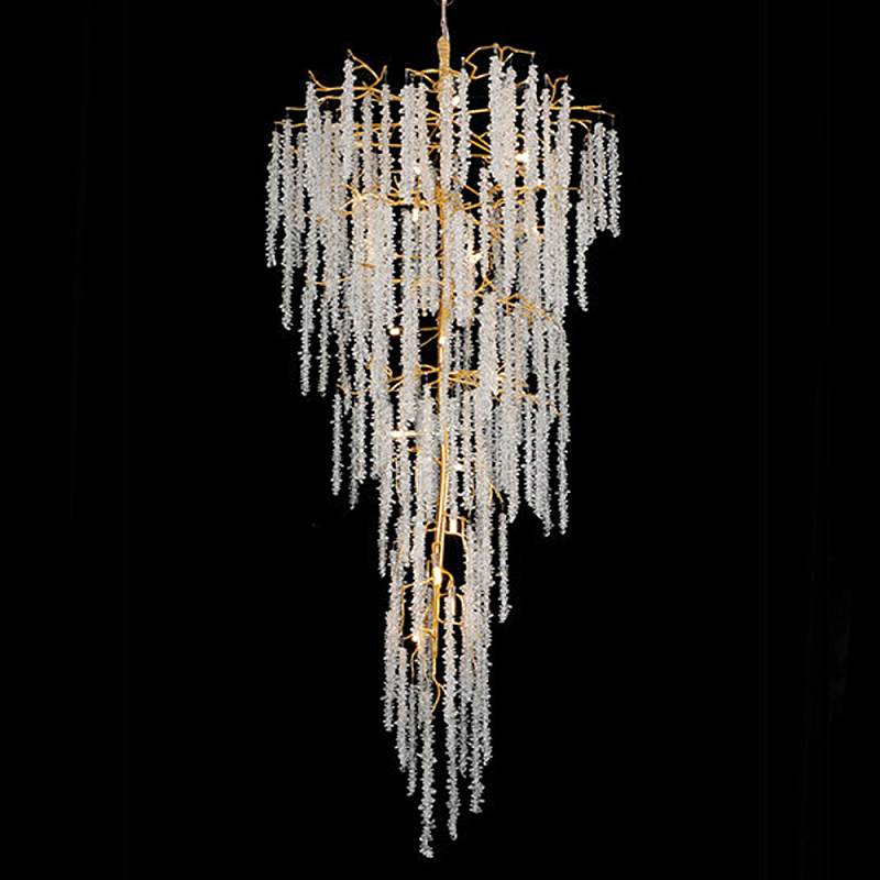 Люстра многоярусная с каркасом из металла и прозрачными подвесками FAIRYTREE Light Золотой Прозрачный Люстра многоярусная с каркасом из металла и прозрачными подвесками FAIRYTREE Light Золотой Прозрачный в Казани | Loft Concept
