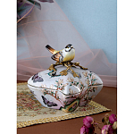 Шкатулка фиолетового цвета с рисунком бабочек и крышкой с фигуркой птицы на ветке Eden Garden варинант исполнения - 7 | Loft Concept в Казани